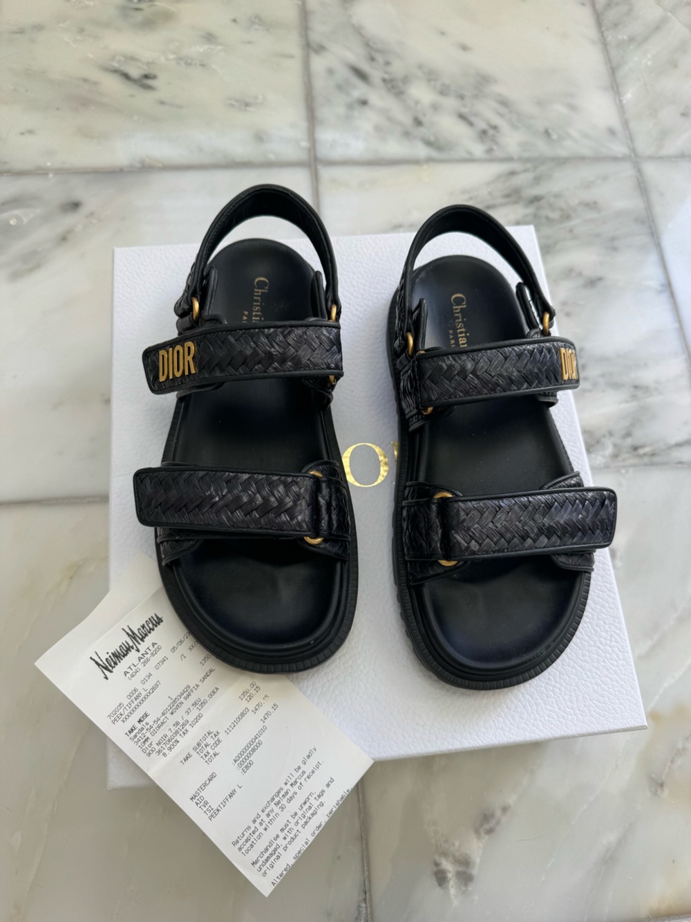 Authentic Dior Woven Raffia Sandals Black 37.5